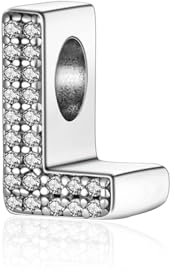 Symretie Charm-Anhänger Buchstabe des Alphabet L,Charm aus Sterling-Silber mit Zirkonia, mit europäischen Armbändern und Halskette