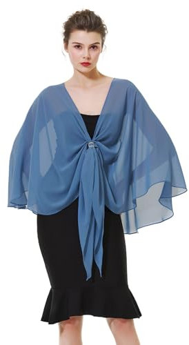 BEAUTELICATE Damen Chiffon Schal Stola Elegante Bolero Leichter Sommerjacke Braut Schal für Brautkleid Hochzeit Abendkleid Festlich (Schiefer Blau, Einheitsgröße)