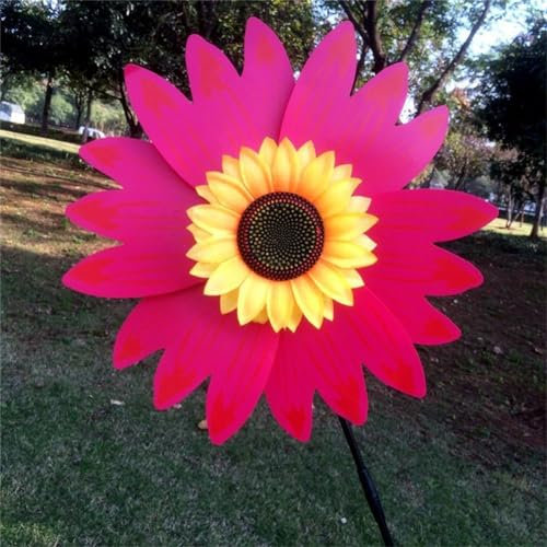 Moulin à vent coloré en forme de tournesol pour pelouse, jardin, fête, différentes tailles (rose)