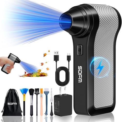SDFM Compressed Air Duster, Electric Duster with Brushless Motor, Contains Multiple Nozzles, for Keyboard and PC Cleaning.3 Adjustable Gears, Rechargeable Blower for Use