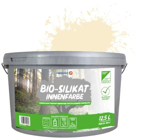 Farbklecks24 Bio-Silikat Innenfarbe Color 12,5L Pastell Beige, Wandfarbe, Silikatfarbe innen, für Allergiker empfohlen