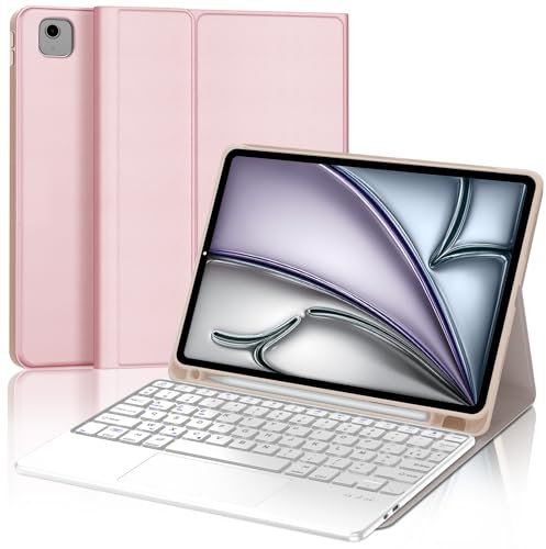 SENGBIRCH - Carcasa para iPad Air de 11 (M2) 2024 - AZERTY francés teclado Trackpad, funda iPad Air de 11 pulgadas con ranura para bolígrafo, teclado desmontable inalámbrico Bluetooth, rosa Chair