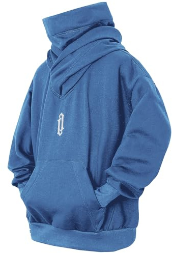 Eocicvvi Felpa Uomo con Cappuccio Collo Alto Pullover Hip Hop Stile Comoda Felpe Pile Hoodies Autunno Invernale Moda