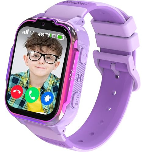 Montre Connectée Enfants 4G, Vidéo HD et Appel avec Fonction Chat Familial, Écran Tactile 1,83 Pouces, SOS, GPS, Jeux, Mode Classe, Cadeau pour Filles et Garçons 4-14 Ans (Violet)