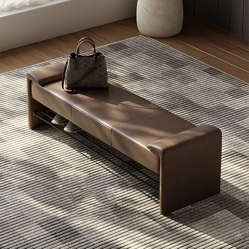 Enhanced Modern Upholstered Leather Entryway Bench with Shoe Storage Extra Long Bench for King Size Bed End of Bed Ottoman Bench with Arms for Entryway Hallway Bedroom Living Room