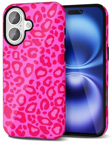 Svanove Cheetah Print Phone Case for iPhone 16, Girly Cute Leopard Case for Women, Luxury Trendy Retro Cool Animal Print Design, Aesthetic Pattern Y2k Slim Hard Shell Plastic Cover, Hot Pink