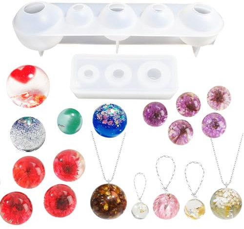 YRIHJIXQ 2Stück Silikonform Epoxidharz Runde Kugel Formen Silikon Schmuck Anhänger Dekorative Glasperlen Set