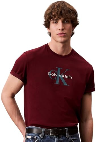Calvin Klein Herren T-Shirt Kurzarm Monologo Tee aus Baumwolle, Rot (Deep Rouge), M