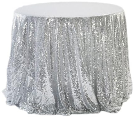 Anevous Glitzer Pailletten Tischdecke, Rund Glitzernd Tischtuch, Schützt und Dekorative Tischläufer, Tischdecke Einfarbige für Geburtstag, Hochzeit, Party, Esszimmer, Weihnachten,Silber 60cm