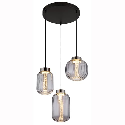 Pendellampe Hängelampe Wohnzimmerleuchte LED Rauchglas Esstischlampe H 150 cm