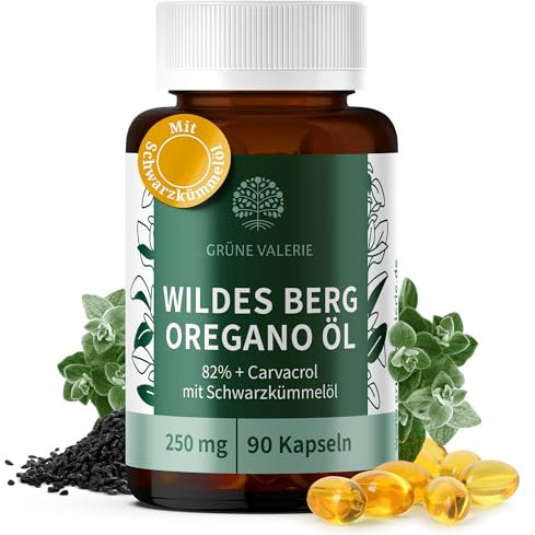 Wildes Berg Oregano Öl & Schwarzkümmel Öl Kapseln [HOCHDOSIERT, LABORGEPRÜFT & OHNE ZUSÄTZE] 90 Stück – 82% Carvacrol Oreganoöl & Schwarzkümmelöl – 250 mg Softgels – Grüne Valerie
