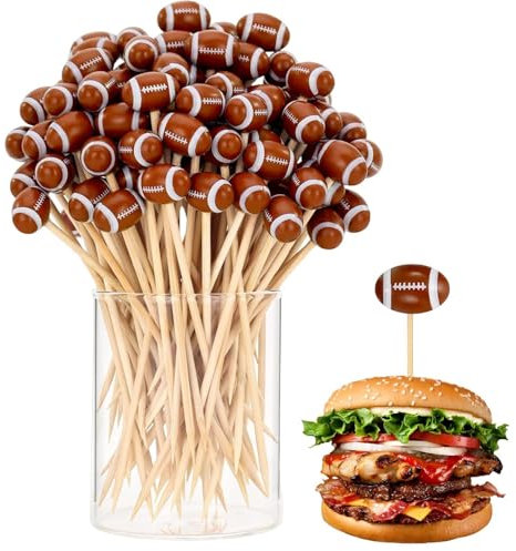 Mwqpgyh Football Food Picks, Food Picks für Vorspeisen | Baseball -Fußball -Cocktail -Picks für Getränke - 100 Stücke Getränke Snacks Dessert Fruchtspieß, Urlaub Geburtstag Hochzeitsfeier Dekorationen