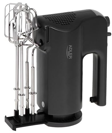Adler AD 4230 Handmixer mit 5 Geschwindigkeiten und Turbo Funktion inklusive Knethaken und Rührbesen Edelstahlaufsätze Schwarz