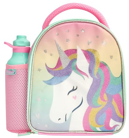 Polar Gear Glitter Unicorn Insulated Kids Lunch Bag Holder and 600ml Water Bottle, Polyester, 600 milliliters, Pink