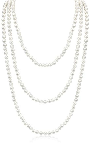 VerLuky 2 Stück 150cm Perlenkette Damen Weiß,Lange Perlenkette 20er jahre Damen,Elegante Künstliche Perlenkette,20s Assecoires Damen Perlenschmuck,Gatsby Accessoires Damen für Fasching