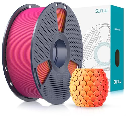 SUNLU Bicolore Filamento PLA Opaco 1.75mm, Filamento PLA per Stampanti 3D Matte con Sfumatura a 2 Colori, Precisione Dimensionale +/- 0.02mm, Filament PLA Bobina da 1kg (Arancione Rosso)