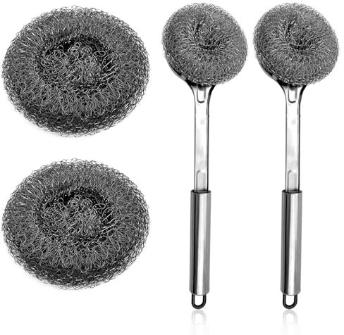 4PCS Kettle Descaler Balls with 2 Long Handle,Steel Doughnut Descaler, Durable Kettle Cleaner Premium Limescale Remover Descalers Wire Ball Durable Long Life Reusable Scourers