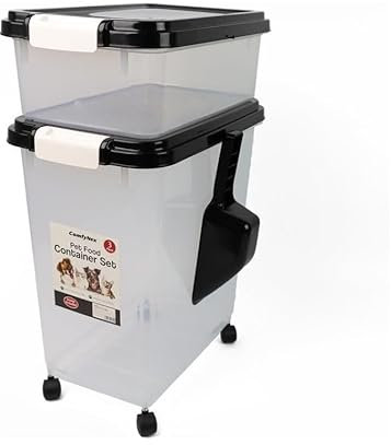 ComfyNex 3-Piece Airtight Pet Food Storage Container Set with Measuring Scoop – Dry Dog & Cat Food Dispenser – Stackable Plastic Bins for Pet Food, Treats & More – 50L (Black, 50 LTR)