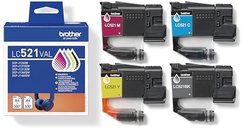 Brother Tintenpatronen LC521VAL, Value Pack (C/M/Y/BK) | Schwarz/Cyan/Magenta/Gelb, Multipack, inklusive 4 x Tintenstrahlpatronen, Brother Originalzubehör