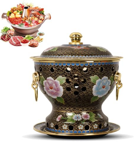 Chinese Copper Hot Pot,Chinese Traditional Old Beijing Copper Hot Pot with Lid,for Home or Restaurant Use,Experience Traditional China Cuisine (Style O)