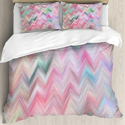 MJNLYDAO Bedding duvet set Reversible soft print set Hypoallergenic glue cover Bedding kit with 2 pillowcases,Colorful zigzag striped pattern for backgrounds and design,178x208cm