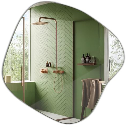 Spiegel Organisch Rahmenlos Design 77x76,6 cm Wanddekoration Moderner Stil für Badezimmer Wohnzimmer Küche Einzigartiger Form Elegante Design für Rasieren Badezimmerspiegel Asymmetrischer