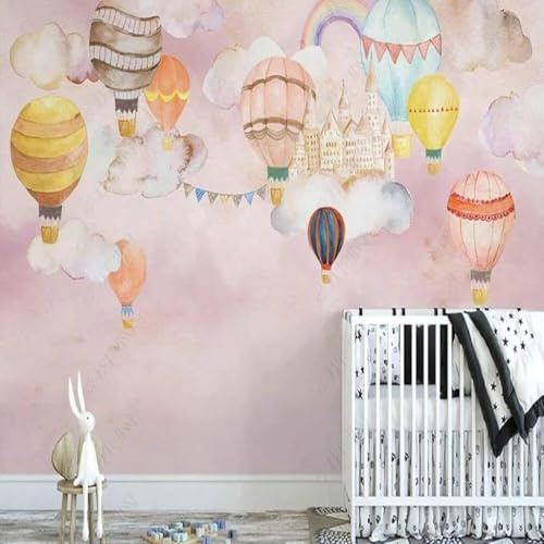 XLMING Handgemalt Farbig Warm Heißluftballons Burg Wolken 3D Tapeten Tapete Seidigkeit Home Esszimmer Möbel Sofa Schlafzimmer Wohnzimmer TV Hintergrund-200cm×140cm