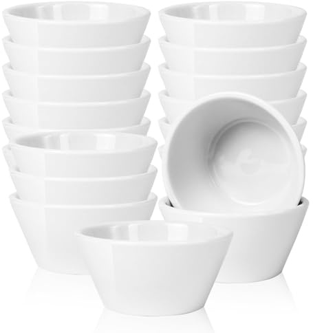 YFNVH Lot de 18 Petits Bols en Porcelaine Blanche 240 ml, Ø 10,7 cm | Bols à Dessert et Coupelles à Sauce, Bols à Soupe, Glace, Salade et Céréales, Compatibles Micro-ondes et Lave-vaisselle