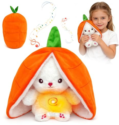 Einschlafhilfe Babys Kuscheltier,Baby Kuscheltier mit Musik,Atmet Einschlafhilfe Tier,Atmendes Stofftier,Schlummer Kuscheltier Mit Atembewegung für Babys - ab Geburt (Weiß Kaninchen)