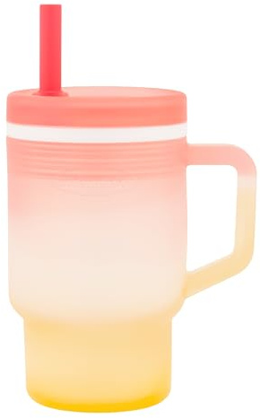 INFANTINO My 1st Tumbler, 255 ml Silicone Sippy Cup with Straw & Handle, Spill-Resistant Baby Cup for On-the-Go, BPA-Free Transition Bottle, Sunset Kiss