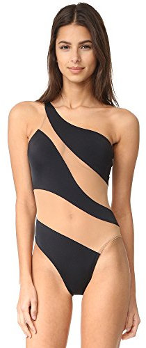Norma Kamali Women's Snake Mio One Piece Swimsuit, Black with Nude Mesh, Medium