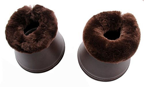 Merauno® Lammwolle Hufglocken, aus Kunstleder, mit Neopren-Innenfutter und Lammfellrand. Farbe:Natur, Schwarz, Anthrazit (L, Braun+Braun)