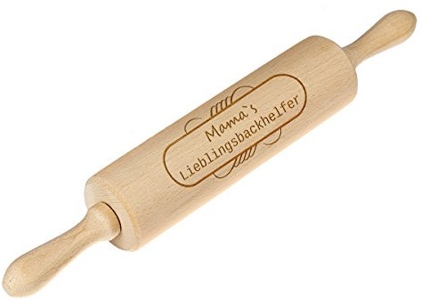 polar-effekt Teigroller mit Gravur - Nudelholz aus Buchenholz mit Metallachse – Personalisierte Backroller – Teigrolle als Geschenkidee zum Geburtstag – Motiv Backhelfer