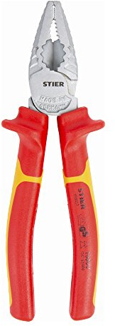 STIER Kraft-Kombinationszange Länge 180 mm | VDE-geprüft, Multifunktionale Greifzange, Klemmzange, Biegezange, Schneidzange, Eckig, Integrierter Ringschlüssel