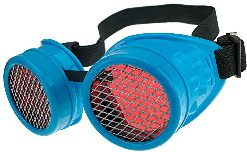 Schutzbrille Schweißen Sonnenbrille Welding Cyber Goggles Steampunk Goth Round Cosplay Brille Party Fancy Dress MFAZ Morefaz Ltd (Blue Grid)