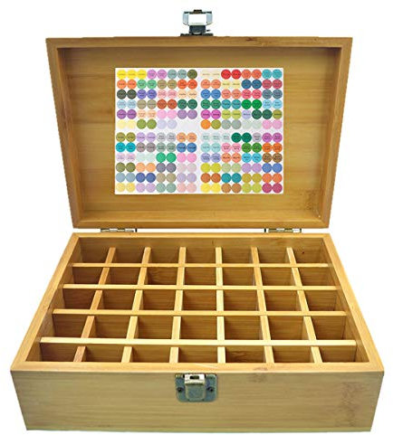 Beunyow 35 Löcher Tragbar Bambus Aromatherapie Geschenk-Box Ätherische Öle Flaschen Box Aufbewahrung Koffer Box - Geeignet für Nagellack, Duftöle, Ätherisches Öl, Stain und Lippenstift