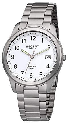 REGENT Herrenuhr mit Titan Glieder Armband 36 MM Durchmesser Arabische Zahlen Datum F-208