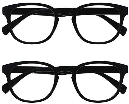 OPULIZE Pop Lesebrille 2er Pack Keck Rund Matt Rahmen Federscharniere Kratzfest Schwarz Herren Damen RR2-1 +2.50