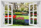 Wallario Outdoor-Poster für Garten oder Balkon Bunte Blumen und Kirsch-Baum im Park blühen im Frühling, Motivbanner Größe: ca. 60 x 90 cm mit Fenster-Illusion