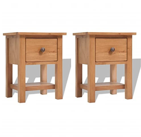 vidaXL 2X Eiche Massiv Nachttisch mit 1 Schublade 1 Ablagefach Nachtschrank Nachtkonsole Nachtkommode Schlafzimmer Kommode Schrank 36x30x47cm