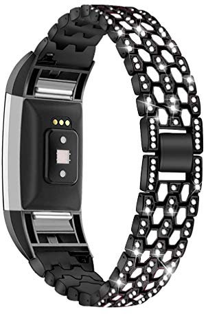 GIMart Bling Armband kompatibel für Fitbit Charge 2, Damen und Herren, Edelstahl, Strass, Ersatz-Armband für Charge 2, Metallarmband, Armband für Fitbit Charge 2 HR Fitness Tracker (Schwarz)