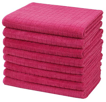 Gryeer 8er-Set Microfaser Geschirrtücher, weiche, super saugfähige und fussel freie Küchentücher, 45 x 65 cm (Pink)