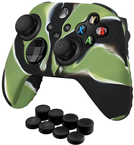TNP Hülle für Xbox Series X/S Controller, Xbox Series S/X Controller Case, Schutzhülle aus weiches rutschfestes Silikon Skin, Anti-Rutsche Griffe, Spielenzubehör, mit 8X Daumengriffkappen, Tarngrün