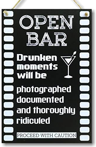 CARISPIBET Open Bar | Home Decoration Schild Küche Deko Party Schilder 30,5 x 20,3 cm