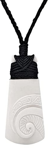 81stgeneration Women's Men's Hand Carved Bone Engraved Small Maori Fern Frond Toki Pendant Necklace