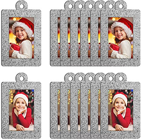 20 marcos de fotos de Navidad, marco de fotos con purpurina para árbol de Navidad, marco de fotos colgante de fieltro para decoración de árbol de Navidad (plateado, rectangular)