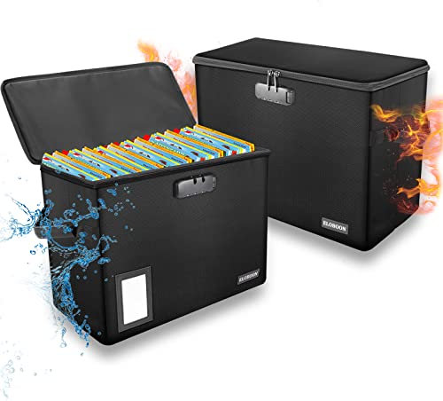 2 Pack Comic Book Aufbewahrungsbox, ELOBOON Feuerfeste & Wasserabweisende Comic Buchbox mit Schloss und Etikettenfenster, Comic Book Bin mit rutschfester Unterseite, Schwarz