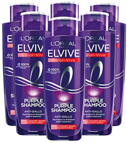 6x L'Oréal Paris Elvive Color Vive Purple Shampoo Anti Giallo per Capelli Biondi Decolorati e Grigi Neutralizza Sfumature Gialle e Arancioni - 6 Shampoo da 200ml ognuno