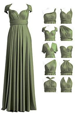 72styles Vestido Infinito con Bandeau - Convertible, Largo, Talla Grande, Multidirección, Cruzado - Verde Oliva, Talla Única