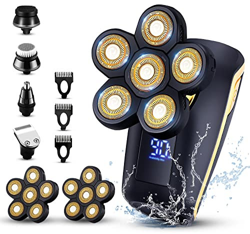 Roziapro Head Shavers for Men 6D Electric Rotary Shaver Multifunctional Mens Bald Head Shaver Cordless Electric Razor for Men Waterproof Head Shaver Rechargeable Razors for Balding Man